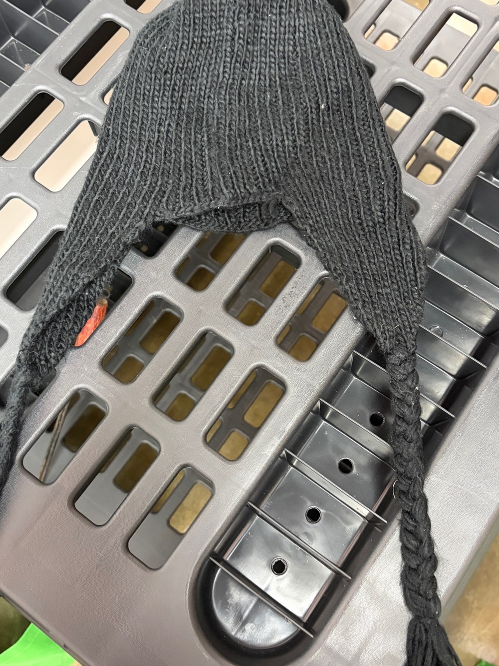 Black Knit Earflap Beanie with Braided Ties - Men Accessories